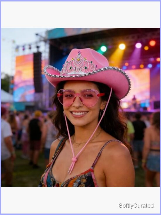 Cowgirl Hat with Tiara Crown and Heart Glasses 2 Pack main image 5